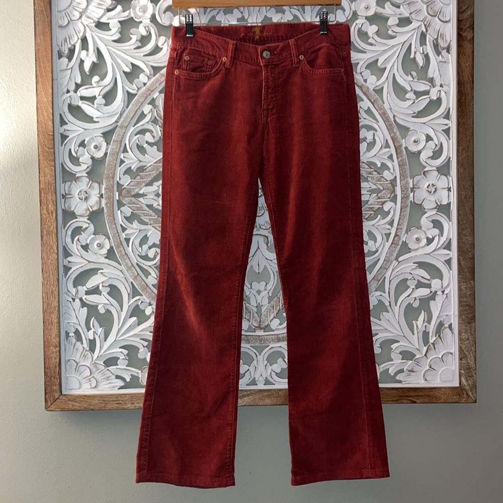 7 For All Mankind Brick Red Vintage Low Rise Wide Leg Corduroy sz 28 EUC